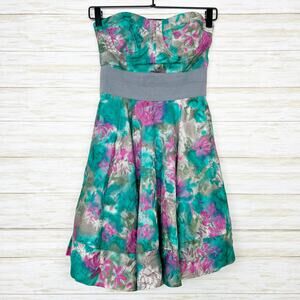 Elizabeth and James Silk Blend Floral Strapless Dress